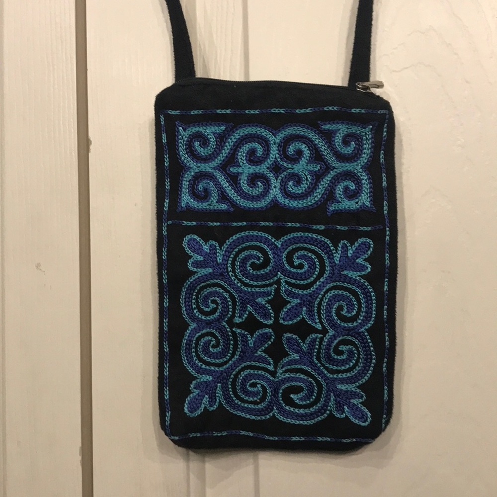 Blue Embroidered Crossbody Bag